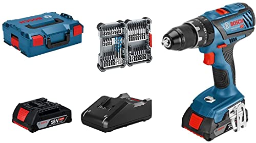 Bosch Professional 18V System Akku Schlagbohrschrauber GSB 18V-28 (max. Drehmoment: 63 Nm, inkl. 35tlg. Impact Zubehör-Set, 2x 2,0 Ah Akku, Ladegerät GAL 18V-40, in L-BOXX 136) - Amazon Exclusive Set